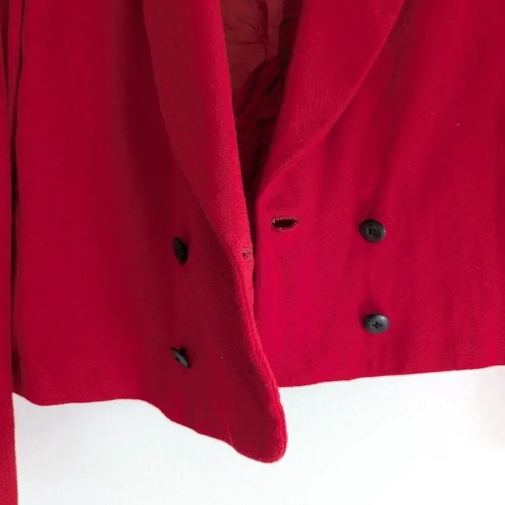 Vintage Red Wool and Velvet Cropped Double Breasted Jacket Red Coat